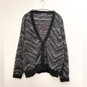 Vintage Peconic Bay Traders Sweater Cardigan Mens L Grandpa Funky Abstract Knit